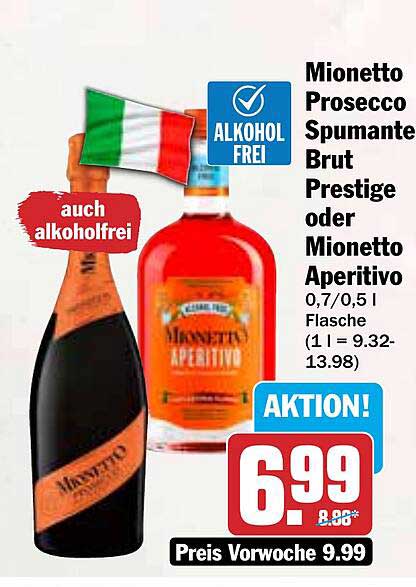 Mionetto Prosecco Spumante Brut Prestige oder Mionetto Aperitivo 0,7/0,5 l Flasche
