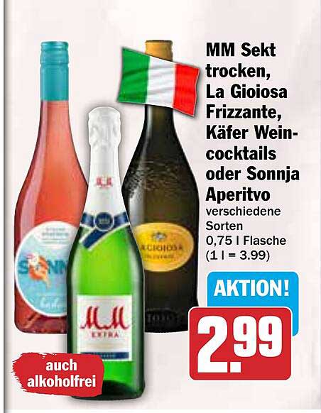 MM Sekt trocken, La Gioiosa Frizzante, Käfer Weincocktails oder Sonnja Aperitivo - verschiedene Sorten