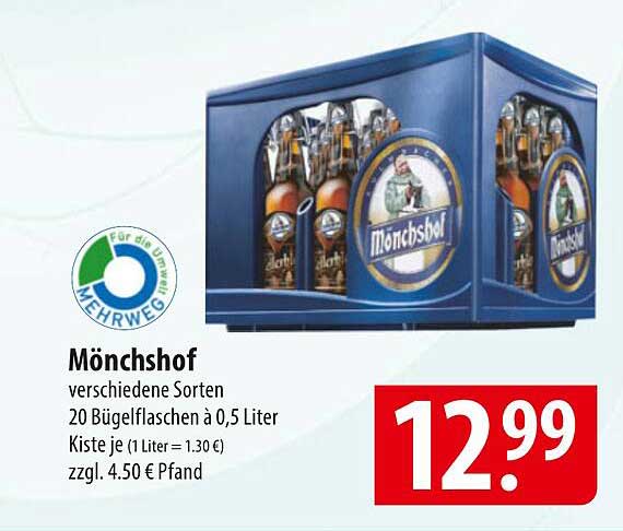 Mönchshof Bierkasten - 20 Bügelflaschen à 0,5 Liter