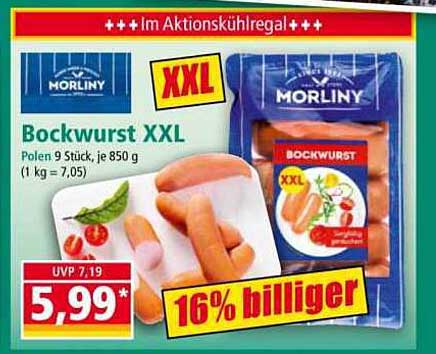 MORLINY Bockwurst XXL – 9 Stück, je 850 g