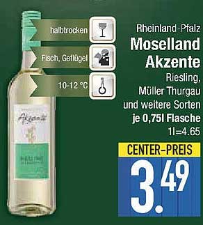 Moselland Akzente Riesling, Müller Thurgau und weitere Sorten je 0,75l Flasche