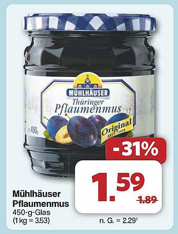 Mühlhäuser Pflaumenmus 450-g-Glas