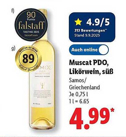Muscat PDO, Likörwein, süß - Samos/Griechenland