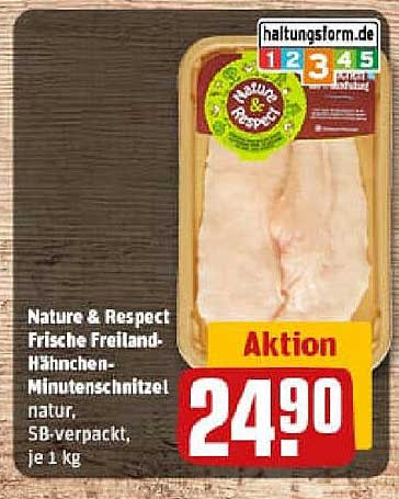 Nature & Respect Frische Freiland-Hähnchen-Minutenschnitzel natur, SB-verpackt, je 1 kg