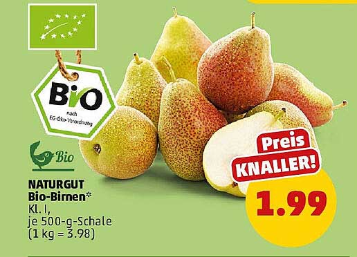 NATURGUT Bio-Birnen * KL. I, je 500-g-Schale (1 kg = 3,98)