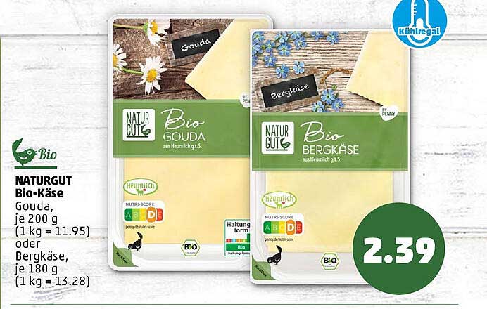NATURGUT Bio-Käse Gouda oder Bergkäse, je 200 g bzw. 180 g
