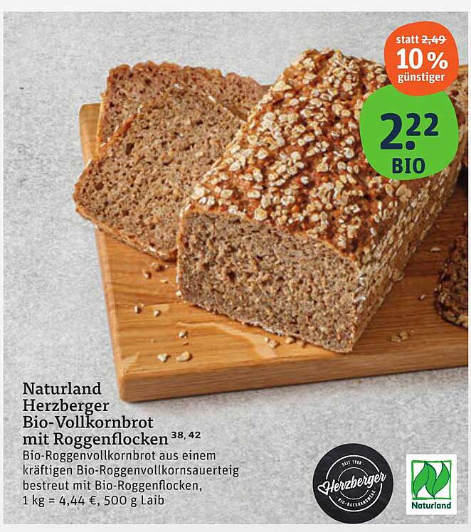 Naturland Herzberger Bio-Vollkornbrot mit Roggenflocken