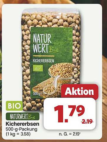 NATURWERT Bio Kichererbsen 500-g-Packung