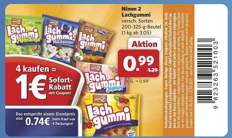 Nimm 2 Lachgummi misch. Sorten 200-325 g-Beutel für 0,99 €