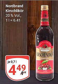 Nordbrand Kirschlikör 20 % Vol., 1 l = 6,41