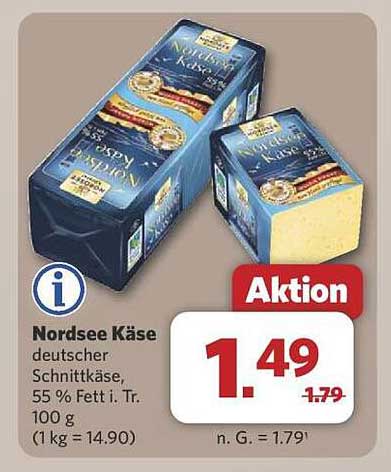 Nordsee Käse deutscher Schnittkäse, 55 % Fett i. Tr. 100 g