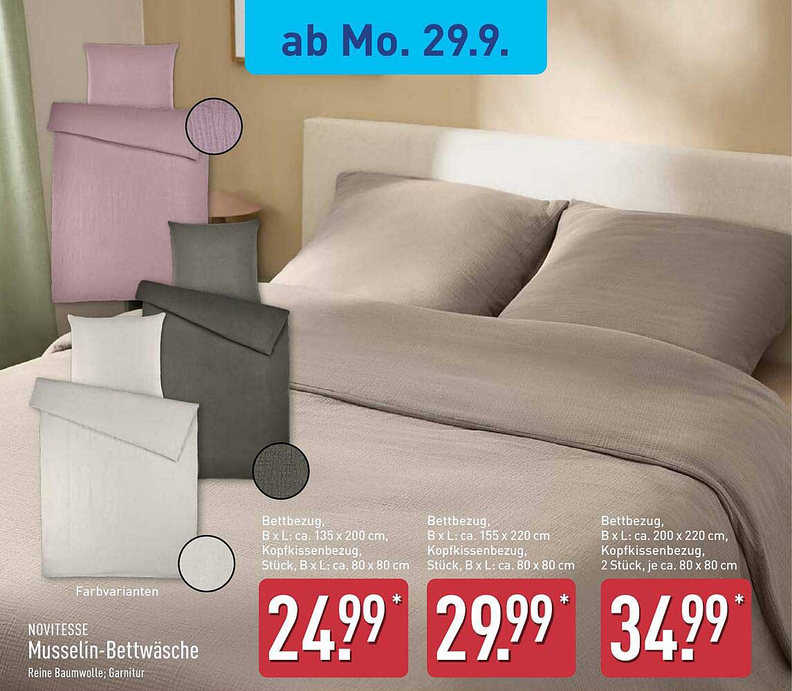 NOVITESSE Musselin-Bettwäsche – Reine Baumwolle; Garnitur
