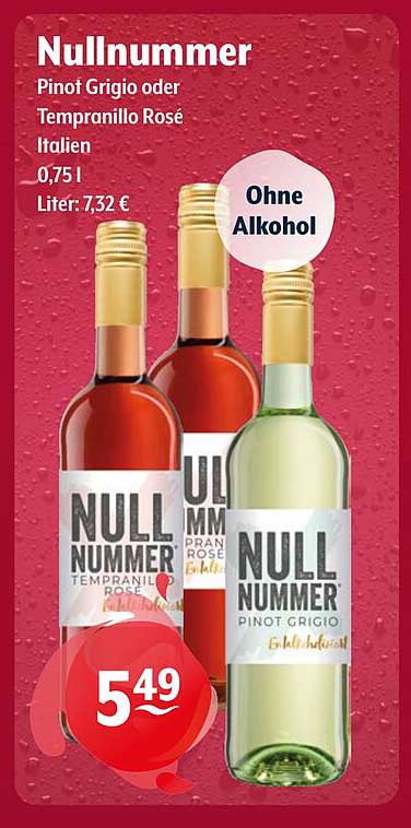 Nullnummer Pinot Grigio oder Tempranillo Rosé, 0,75 l, ohne Alkohol