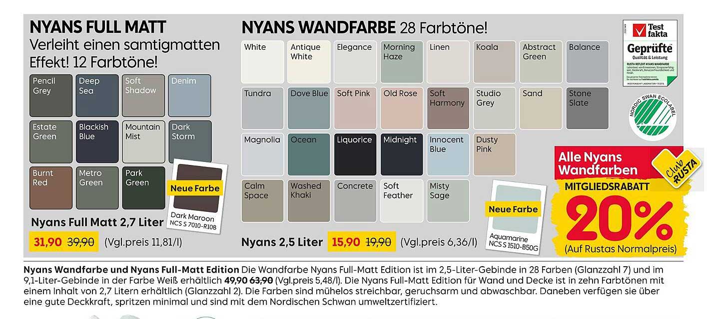 Nyans Wandfarbe 2,5 Liter - 28 Farbtöne