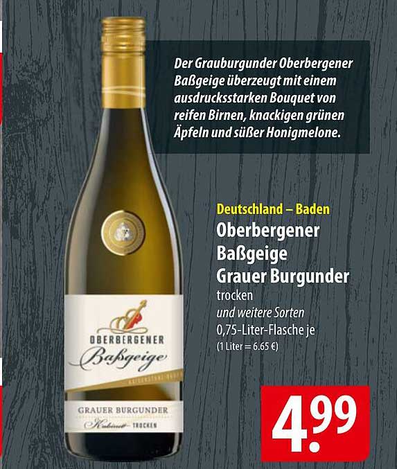 Oberbergener Baßgeige Grauer Burgunder trocken 0,75-Liter-Flasche