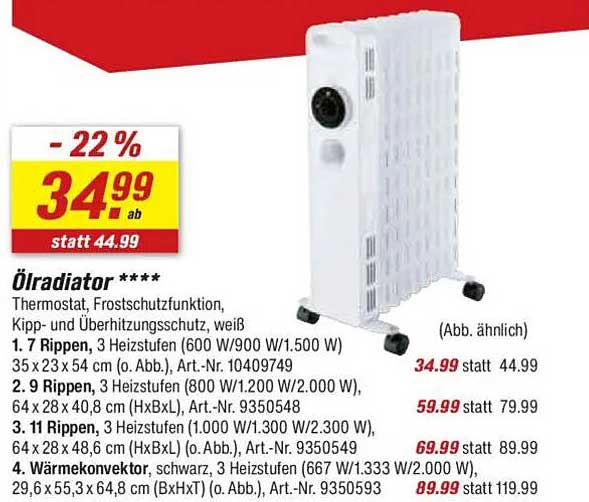 Ölradiator **** Thermostat, Frostschutzfunktion, Kipp- und Überhitzungsschutz, weiß
