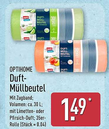 OPTITHOME Duft-Müllbeutel mit Zugband, 30 L, 35er-Rolle