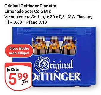Original Oettinger Glorietta Limonade oder Cola Mix – Kiste mit 20 Flaschen