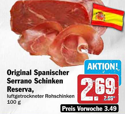 Original Spanischer Serrano Schinken Reserva, luftgetrockneter Rohschinken 100 g