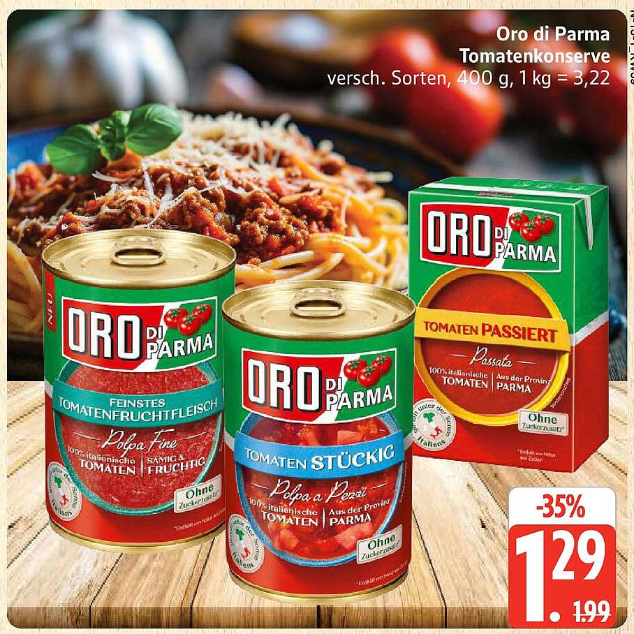 Oro di Parma Tomatenkonserve, verschiedene Sorten, 400 g, 1 kg = 3,22
