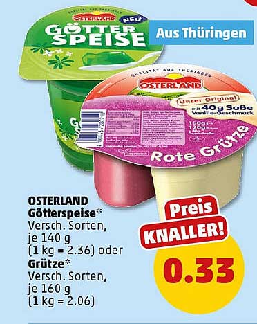 OSTERLAND Götterspeise und Rote Grütze in verschiedenen Sorten