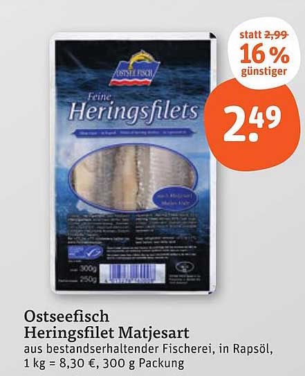 Ostsee Fisch Heringsfilet Matjesart 300g