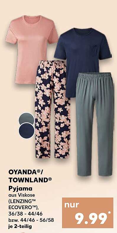 OYANDA®/TOWNLAND® Pyjama aus Viskose (LENZING™ ECOVERO™), 2-teilig