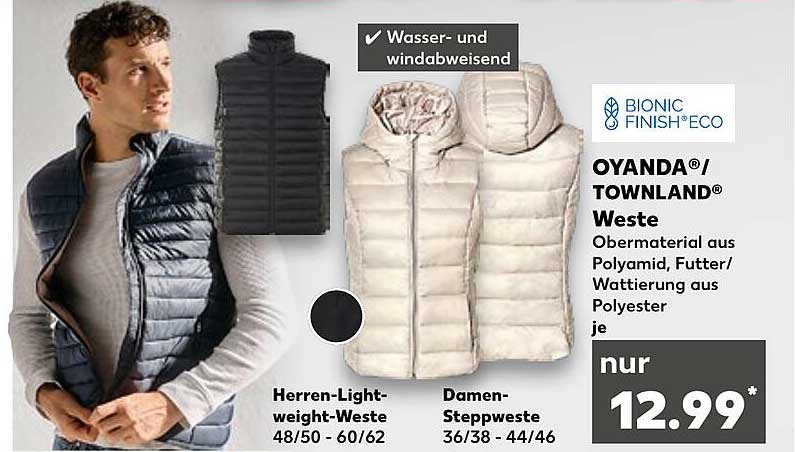 OYANDA®/TOWNLAND® Weste - Herren-Lightweight und Damen-Steppweste
