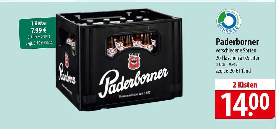Paderborner Kiste - 20 Flaschen à 0,5 Liter für nur 14,00 €