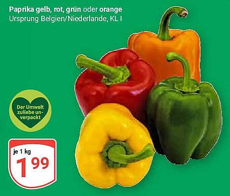 Paprika gelb, rot, grün oder orange