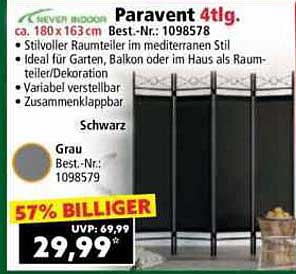 Paravent 4tlg. - Stilvoller Raumteiler im mediterranen Stil