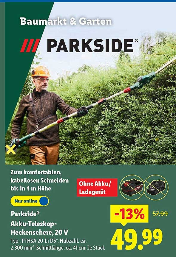 Parkside® Akku-Teleskop-Heckenschere, 20 V