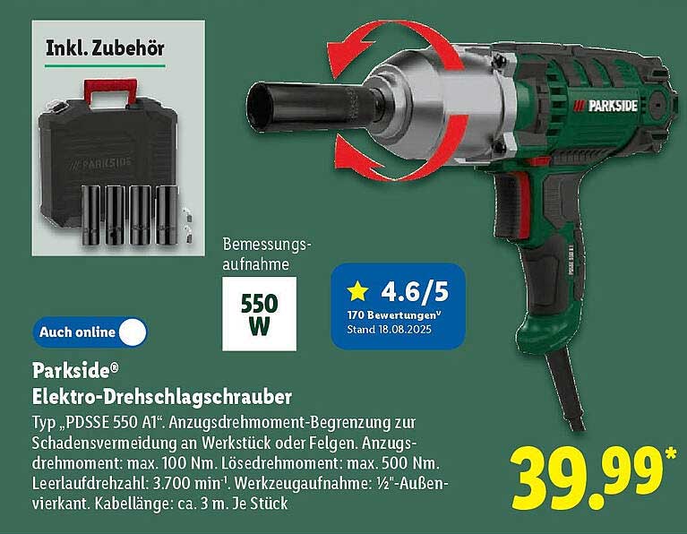 Parkside® Elektro-Drehschlagschrauber Typ „PDSE 550 A1“