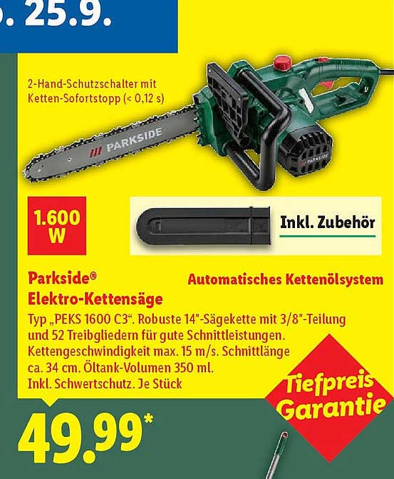 Parkside® Elektro-Kettensäge 1.600 W - Mit automatischem Kettenölsystem