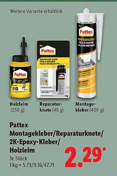 Pattex Montagekleber/Reparaturknete/2K-Epoxy-Kleber/Holzleim
