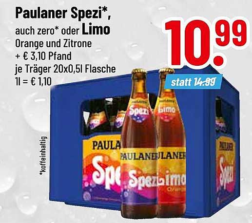 Paulaner Spezi*, auch zero* oder Limo Orange und Zitrone