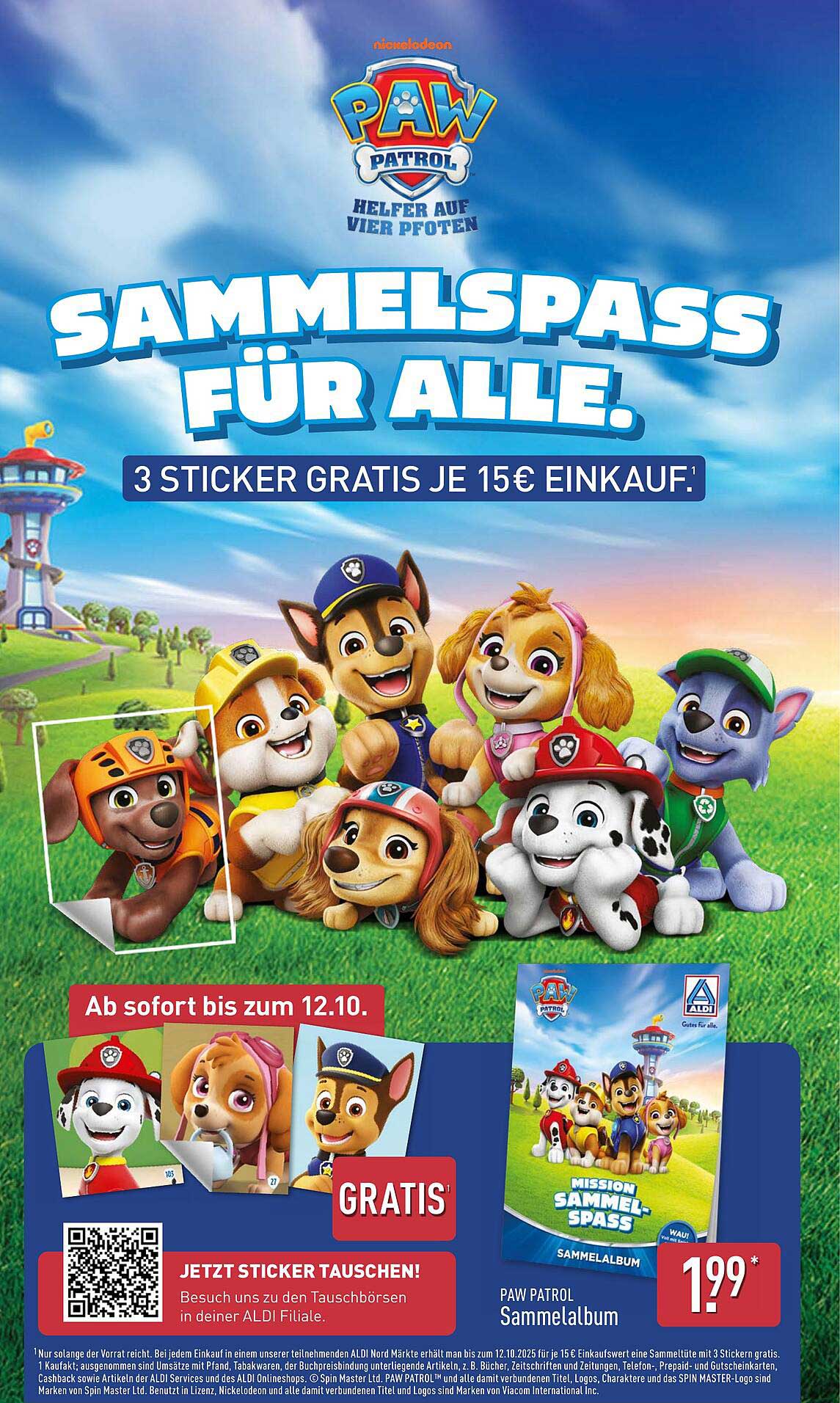 PAW PATROL Sammelpass – 3 Sticker gratis je 15€ Einkauf!