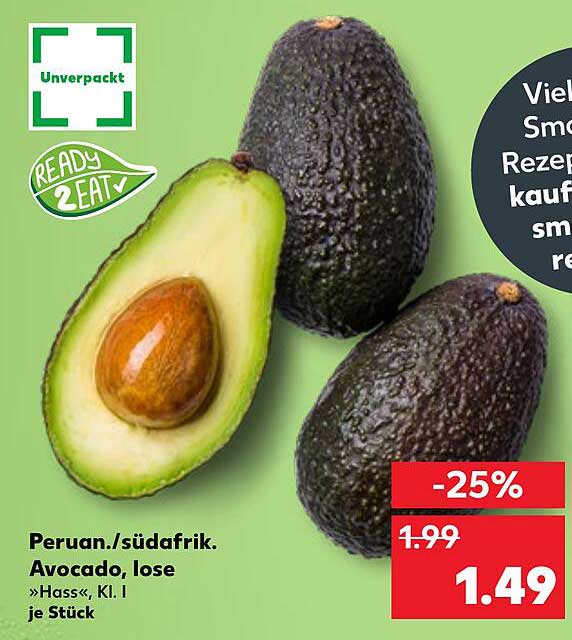 Peruanische/südafrikanische Avocado, lose, »Hass«, Kl. I, je Stück