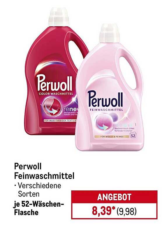Perwoll Feinwaschmittel - Verschiedene Sorten je 52-Wäschen-Flasche