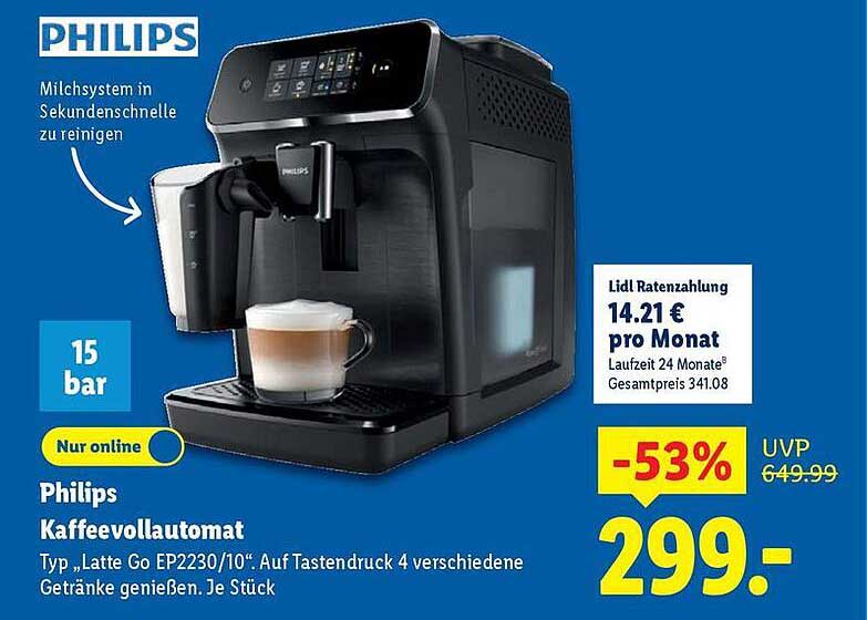 Philips Kaffeevollautomat Typ „Latte Go EP2230/10“