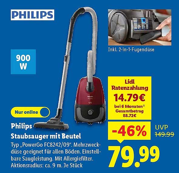 Philips Staubsauger mit Beutel Typ „PowerGo FC8242/09“