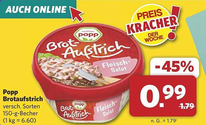 Popp Brotaufstrich Fleisch-Salat - jetzt nur 0,99 €!