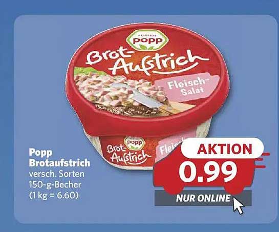Popp Brotaufstrich verschiedene Sorten 150-g-Becher