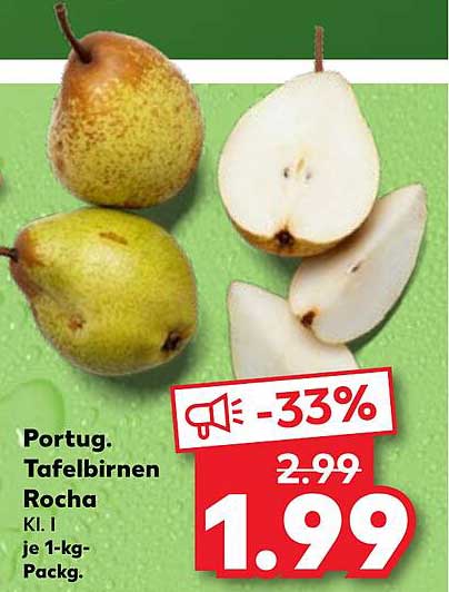 Portug. Tafelbirnen Rocha Kl. I je 1-kg-Packg.