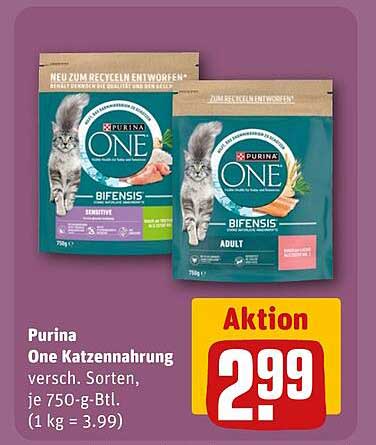 Purina One Katzennahrung verschiedene Sorten, je 750-g-Btl.