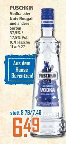 Puschkin Vodka oder Nuts Nougat – 0,71 l Flasche