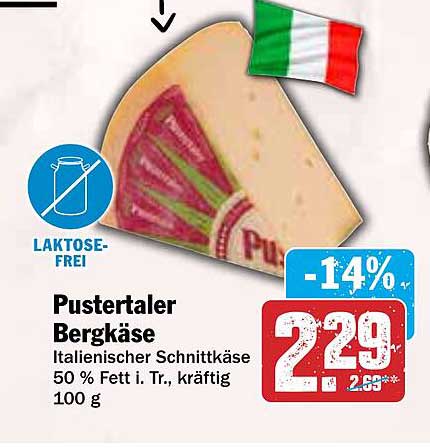 Pustertaler Bergkäse – Italienischer Schnittkäse laktosefrei