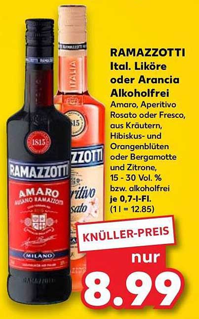 RAMAZZOTTI It. Liköre oder Arancia Alkoholfrei
