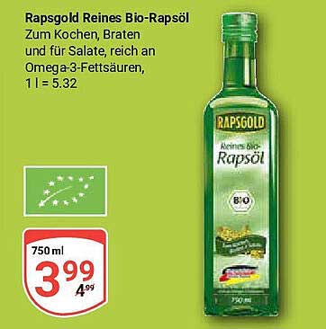 Rapsgold Reines Bio-Rapsöl 750 ml