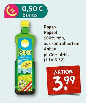 Rapso Rapsöl 100% rein, aus kontrolliertem Anbau